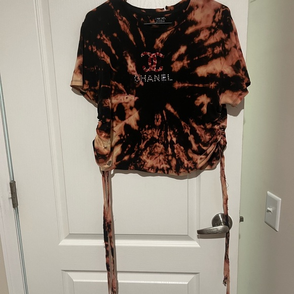 CHANEL Black and Bleached Tie-Dye Top - Picture 1 of 3